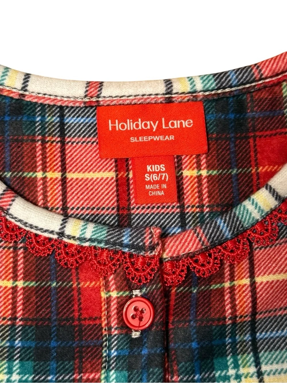 Holiday Lane Girls Plaid Nightgown Sleep Dress Pajamas Size 6/7 Christmas